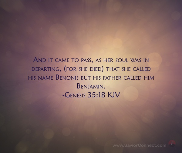 Genesis 35:18 And with her last breath--for she was dying--she named him  Ben-oni. But his father called him Benjamin.