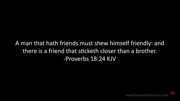 Proverbs 18:24 A man that hath friends must shew himself friendly: And there is a friend that sticketh closer than a brother., King James Version (KJV)